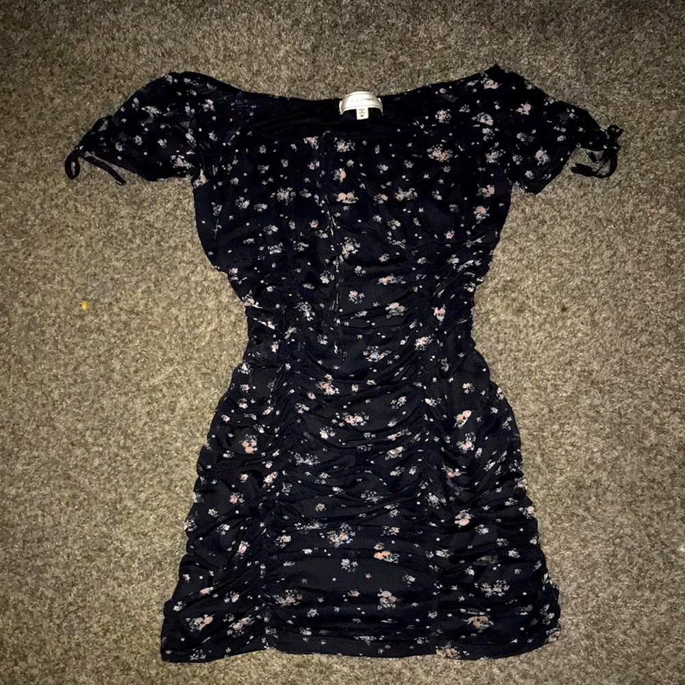 Black Floral Mesh Material Dress.
